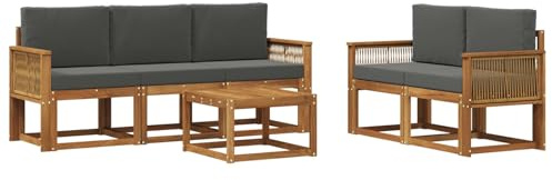 vidaXL Outdoor-Sofagarnitur 6 pcs Natur und Anthrazit Polyester, Garten-Sofa, modernes Eckmöbel, Lounge für Terrasse, Sitzgruppe zum Entspannen und Wohlfühlen