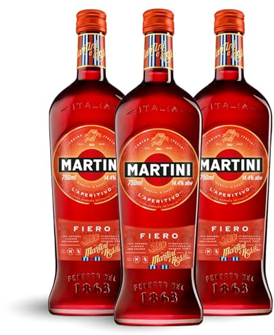 MARTINI Fiero roter Wermut Aperitif, 14,4% vol., 3 x 75cl / 750ml, süßer Wermut angereichert mit handgeschnittenen spanischen Orangenschalen