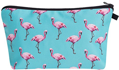 PREMYO Kosmetiktasche Klein für Handtasche - Schminktasche Damen Make Up Tasche - Federmappe Mädchen Etui Flamingo
