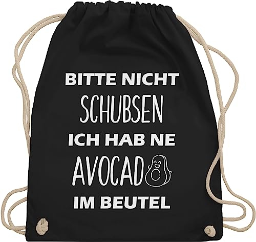 Turnbeutel Rucksack - Festival Zubehör - Bitte nicht schubsen ich hab ne Avocado im Beutel - Unisize - Schwarz - festival-bag geschenk weihnachten juterucksäcke festivaltasche konzert stoffbeutel