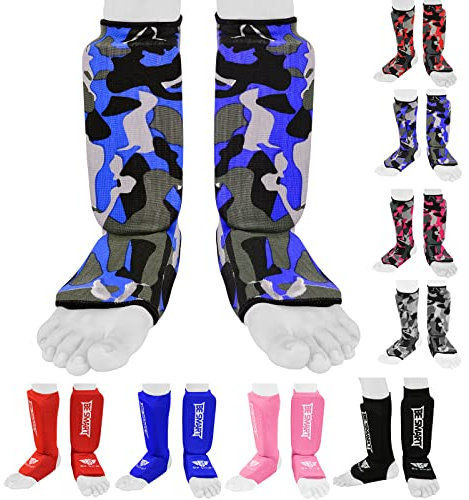 Protège-tibias Enfant Be Smart pour MMA, boxe, Muay Thai, kick-boxing - Protection du tibia et du cou-de-pied, bleu/camouflage, XXXS (3 to 8 Years)