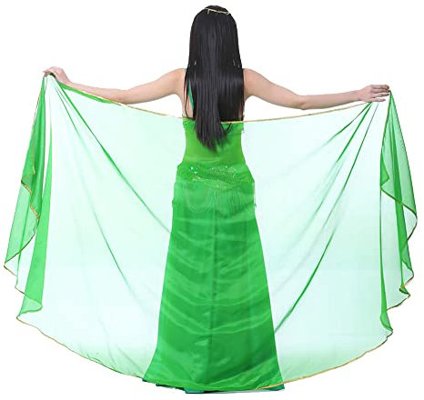 SHOWYOU Leichter halbrunder Chiffon-Handschal, Bauchtanz-Kostüm, Outfit, Hüftschal, Paillettenbesatz, Schal, Schleier, Dunkelgrün, 98.43 x 47.24 inch