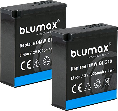 2X Blumax Akku kompatibel mit Panasonic DMW-BLG10 / DMW-BLG10E |- 1000mAh -| für Lumix DMC-GF6 GX7 III DC-G110 LX100 II TZ202 - DMW-BLE9 E BP-DC15 E