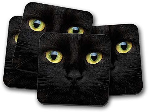 Lot de 4 dessous de verre en forme de chat noir - 8423