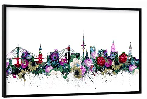 artboxONE Poster mit schwarzem Rahmen 30x20 cm Hamburg Städte Hamburg City Skyline floral - Bild Vintage