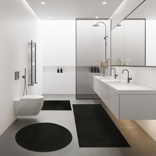 Paco Home Badezimmerteppich Badematte Badteppich Waschbar rutschfest Weich Modern Einfarbig, Grösse:60x100 cm, Farbe:Schwarz