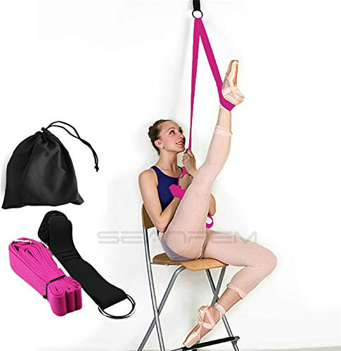 Door Flexibility & Yoga Stretching Leg Strap, 11 Loops Hamstring Stretcher Belt Resistance Exercise Band, Foot Back Stretch Assist Great for Ballet Cheer Dance Gym Pilates Physical Therapy (rose)