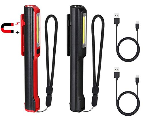 Flintronic LED Arbeitsleuchte, Taschenlampe Werkstattlampe Wiederaufladbares, 3W Kopf & COB | SOS Blinkt | Magnetischer Clip&Sockel | 5 Modi Helligkeit für Werkstatt-Automobil-Campingnotfall - 2Pcs