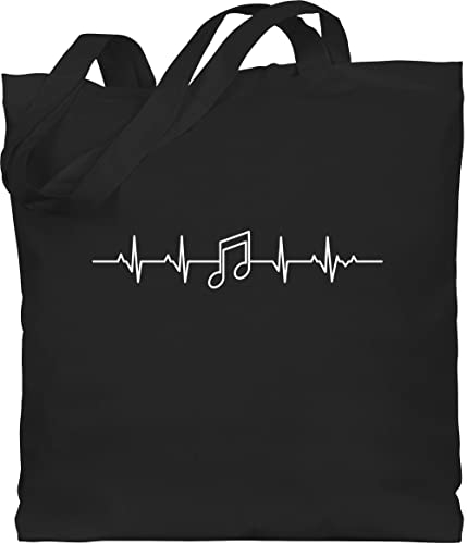 Shirtracer Baumwolltasche - Symbol und Zeichen Outfit - Herzschlag Musik Note EKG Linie I Herzlinie Geschenk Musikliebhaber - Unisize - Schwarz - musiktasche noten beutel notentasche music tasche