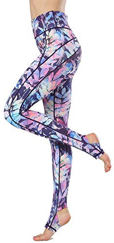 FLYILY Schöne Printed Sport Leggings Damen Sporthose Fitnesshose Yoga Leggings Sporthosen für Damen(Z-BigLeaf,XL)