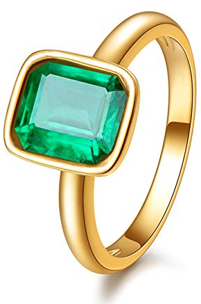 RIZILIA CELEBOX Solitär Verlobung Ringe mit Smaragd Schliff Edelstein Zirkonia CZ [Grün Smaragd] in Gelbgold Vergoldet, Berühmtheit inspiriert von Angelina Jolie