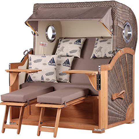 bene living Strandkorb Königssee Ostsee Volllieger Teak Bullauge - PE grau - Modell 540