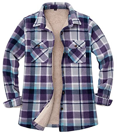 Camicia da donna foderata in pile a quadri Sherpa in pile lungo la camicia di flanella Jac - viola - M