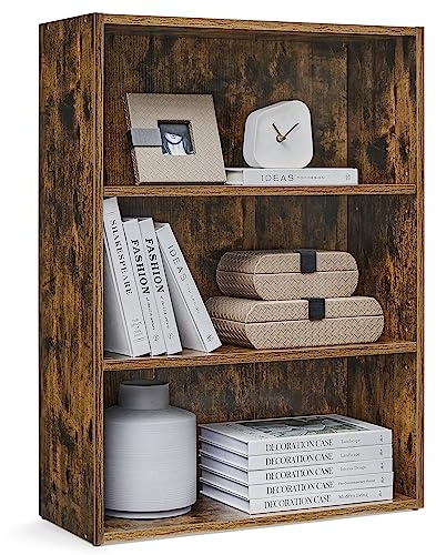 VASAGLE CUSTOS Collection - Bookshelf, 3-Tier Bookcase, Book Shelf, Open Storage Shelf, 9.4 x 23.6 x 32 Inches, for Living Room, Home Office, Dinning Room, Rustic Brown ULBC163X01