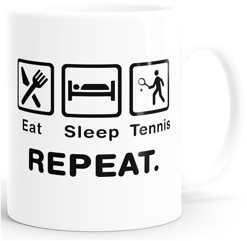 MoonWorks® Kaffee-Tasse mit Spruch Eat Sleep Repeat Mega Mix Bürotasse lustige Geschenke Kaffeebecher Weiss Keramik-Tasse