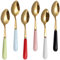 Goeielewe Set of 6 Grapefruit Spoons with Round Serrated Edges, Stainless Steel Serrated Spoon with Multicolor Ceramic Handle, Kiwi Apple Citrus Fruit, Dessert Spoon Sets (Gold)