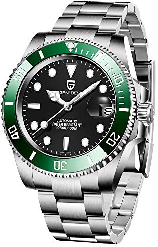 Pagani Design Mechanische Automatikuhr für Herren PD1661, nh35 Uhrwerk, Saphirglas, Edelstahl, 40mm (Grüne Lünette)