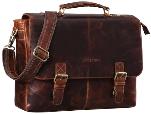 STILORD Dorian Große Aktentasche Leder Herren Vintage Businesstasche zum Umhängen mit 15.6 Zoll Laptop-Fach Trolley Aufsteckbar Farbe:Florida - braun