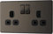 2 x Double Switched Screwless Flat Plate Power Socket, Black Nickel, 13 Amp