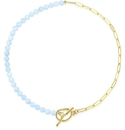 COAI Damen Choker Halskette mit Aquamarin Perlen Goldkette für Frauen