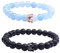 UEUC Armband mit CZ Kronen König und Königin schwarz Matte und weiß Howlite 8 mm Beads Armband(#72)