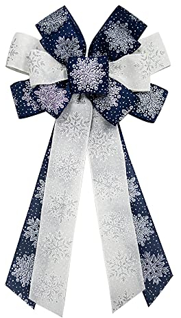 On-Airstore Large Christmas Wreath Bows, Christmas Navy Blue Snowflake Ribbon Bows for Wreaths, Large Tree Topper Bows for Christmas Home Garden Indoor Outdoor Decoration Wreath Ornament Supplies