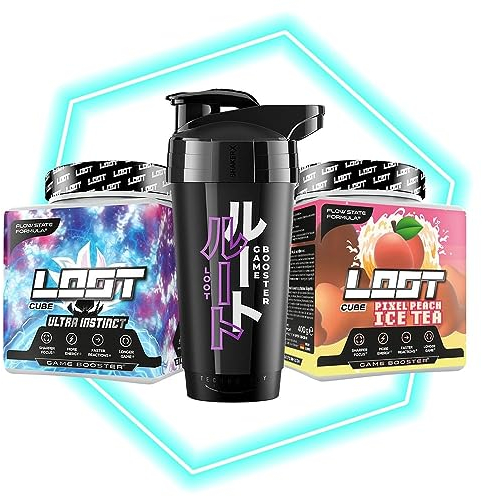 LOOT - Premium Game Booster Ultra Silver Bundle mit Metallshaker | 2x 50 Servings (400g) mit Koffein | 20 hochdosierte Inhaltsstoffe | Energy Drink mit Flow-State Formel | Konzentration & Ausdauer