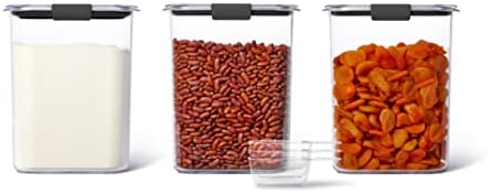 Rubbermaid Brilliance BPA-Free Food Storage Containers with Lids, Airtight, Kitchen and Pantry Organization Set, Includes 3 Containers and Scoops, Clear, 16 cups