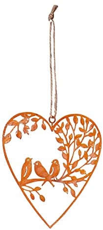 levandeo Herz 12x13cm Metall Hänger Vogel Gartendeko Türschild Edelrost Wandbild Rostdeko Deko Rost Gartenschild Geschenkidee