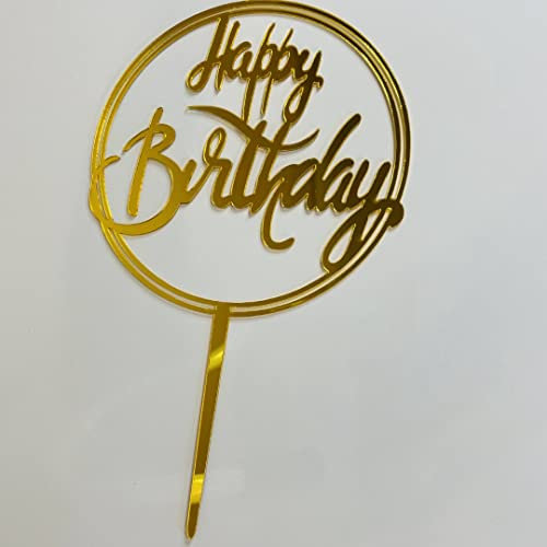 Acrylic Cake Topper Happy Birthday Gold Round Design Party Decoration Idea