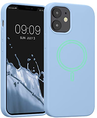 kwmobile Hülle kompatibel mit Apple iPhone 12 Mini Hülle - magnetisches Silikon Case kompatibel mit MagSafe - Cover gummiert Hellblau matt