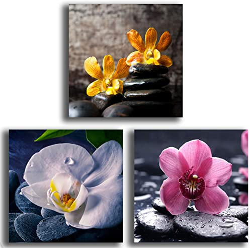 Printerland Quadro Moderno 3 pezzi ORCHIDEA FIORE BENESSERE Quadri moderni da Parete grande Stampa su tela Canvas Decorazione Murale muro Soggiorno Arredo Camera da letto Cucina (3pezzi 40x40 cm, 4)
