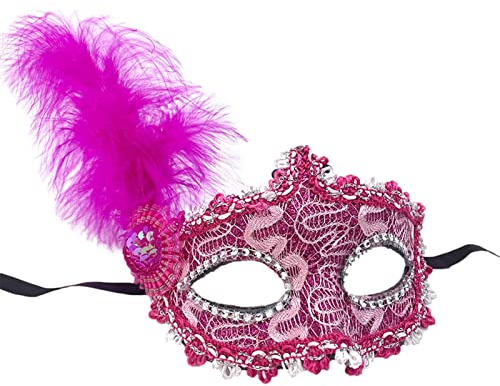 Jamron Women's Fancy Costume Mask with Rhinestones/Feather for Masquerade Party Ball Halloween Carnival
