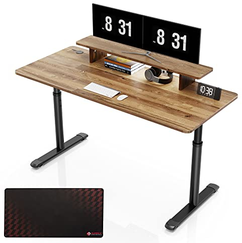 EUREKA ERGONOMIC Manuell Höhenverstellbarer Schreibtisch 152 x 66cm Groß Gaming Tisch mit Monitorständer Ergonomischer Computertisch PC Tisch mit Kabelmanagement