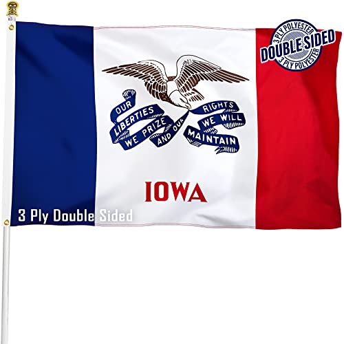 XIFAN Doppelseitige Iowa Staatsflagge, 90 x 152 cm, strapazierfähiges, 3-lagiges, langlebiges Polyester, IA-Flagge mit lebendigem Druck/4-reihiger Saum/Messingösen für Innen- und Außendekoration