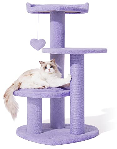 VETRESKA 40in Cat Tree Cat Tower for Indoor Cats with Purple Heart Shaped Platform, Jute Sisal Covered Scratching Posts, Multi Level Cat Furniture with Dangling Ball for Small & Large Cat, Purple
