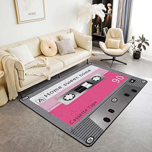 Dekorativer Teppich, für den Innenbereich, dekorative Schallplatten, Musik, Wohnzimmer, Teppich, Vintage, Rosa, Grau, 120 x 150 cm