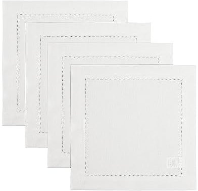 Solino Home Quadratische Tischsets aus 100 % reinem Leinen, Weiß, 35,6 x 35,6 cm, klassischer Hohlsaum, maschinenwaschbar, Platzsets für den Sommer, 4 Stück
