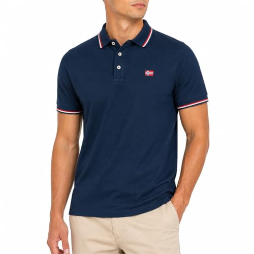 Polo Norway Uomo a Manica Corta, Colletto giricollo con righino in Contrasto, 100% Cotone