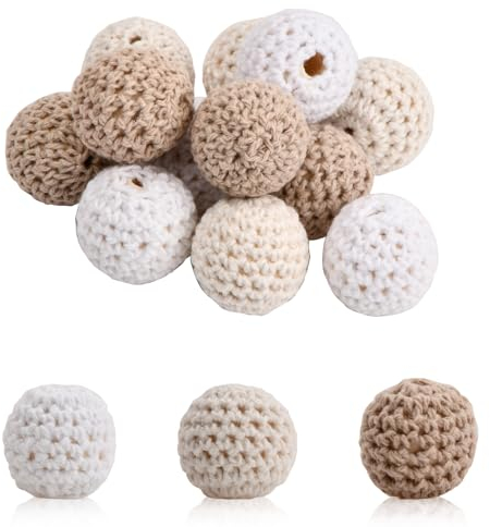 Roseyan 12 Pcs Perles en Bois 20mm Crochetées Avec Trou Fait à la Main Pour Bricolage Bijoux Décoration Collier Bracelet (A)