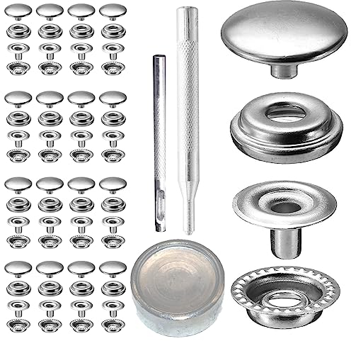 25 Sets 12.5mm Rostfreier Stahl Metall Druckknöpfe Kleidung Snaps Druckknopf Set mit 3 Befestigungswerkzeugen zum, Metall Druckknöpfe für Leder Handwerk Jacke Brieftasche Handtasche (Silber)
