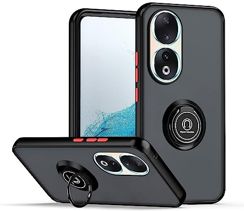 XINYEXIN Funda para Honor 90 5G, Funda con Soporte de Anillo, TPU + PC Translúcido Anti- Arañazos Carcasa Protectora Antigolpes Case Cover - Negro Rojo