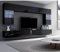 Lomadox Wohnwand Anbauwand schwarz Hochglanz 6-teilig Modern, mit 2 TV-Lowboards, 2 Hängevitrinen mit Beleuchtung, 2 Hängeschränke