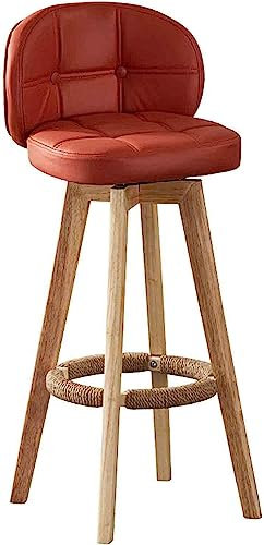 MANUKS Barhocker Aus Massivem Holz, 360° Drehung Tresenhocker, Technischer Stoff PU Für Gepolsterte Rückenlehne Barstuhl, Kücheninsel Mit Runden Füßen Esszimmerstuhl (Rot, 63cm)