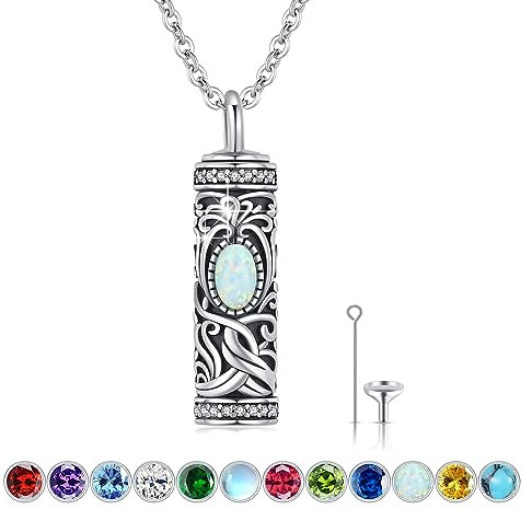 October Birthstone Urn Necklace for Ashes Tree of Life Cremation Jewellery 925 Sterling Silver Opal Memorial Ashes Necklace for Women Men Memorial Gift
