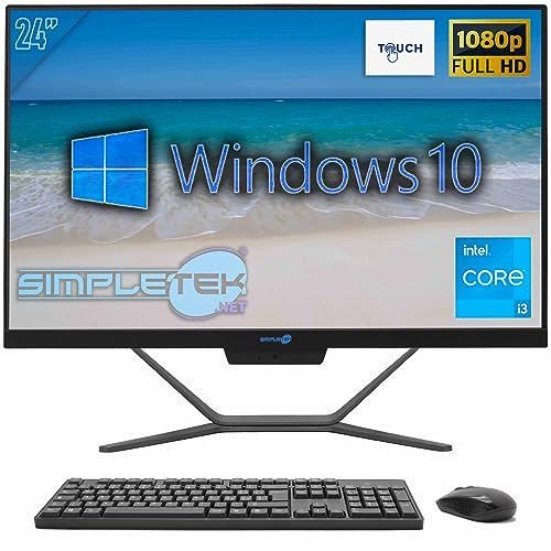 SIMPLETEK - PC All in One Touch Core i3 8GB RAM SSD 240GB Windows 10 | Computer Con Webcam 2K integrata Schermo AiO Touchscreen