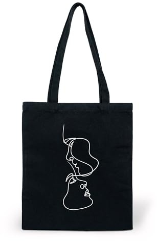 CLAMATO Tote bag tela in Cotone 35x40cm Borsa medie dimensioni resistente 340 g/m2 - Linea Thick (Due facce nera)