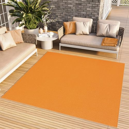 TAPISO Mono Teppich Quadratisch Outdoor Quadrat Orange 200 x 200 cm | 100% Polypropylen, 6 mm Florhöhe, gewebt