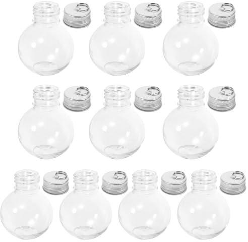 BESTonZON 10 Stück Weihnachten Schnapskugeln Saftflaschen Schnapskugeln Transparente Weihnachtskugeln zum Befüllen 50ml Flaschenanhänger Christbaumschmuck für Glühwein Saft Getränke Silber