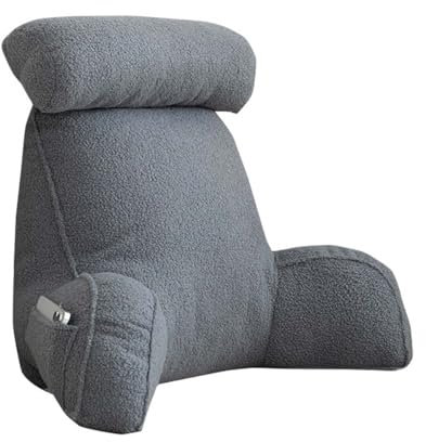 Teddy Fluffy Warm Upgrade Reading Backrest with Neck Pillow for Reading Watching TV, Soft Arms Lumbar Wrist Support Cushion Bed Rest Pillow, Removable Washable Cover